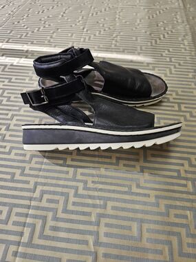 Naot Black Leather Platform Ankle-Strap Sandals